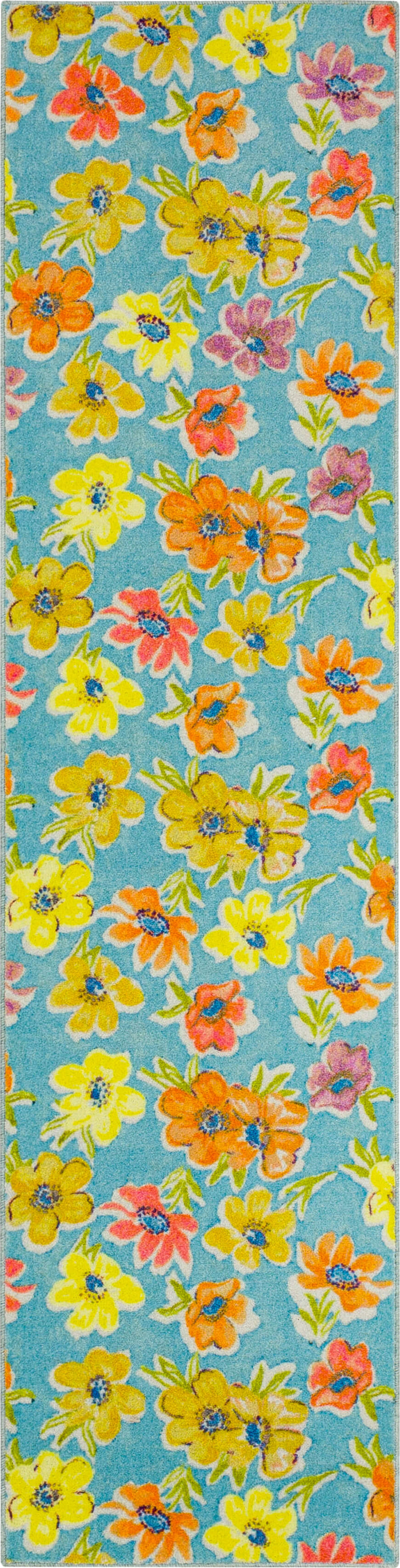 Technicolor Delicate Florals Blue Area Rug