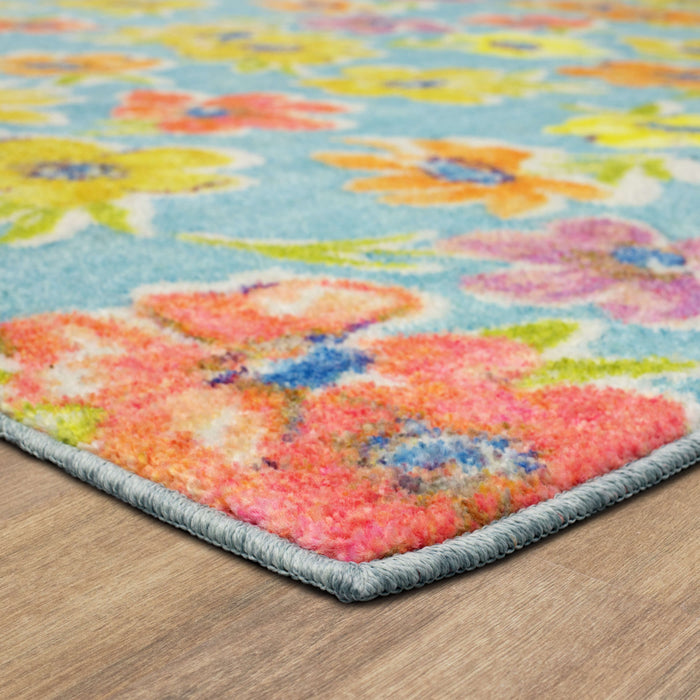 Technicolor Delicate Florals Blue Area Rug