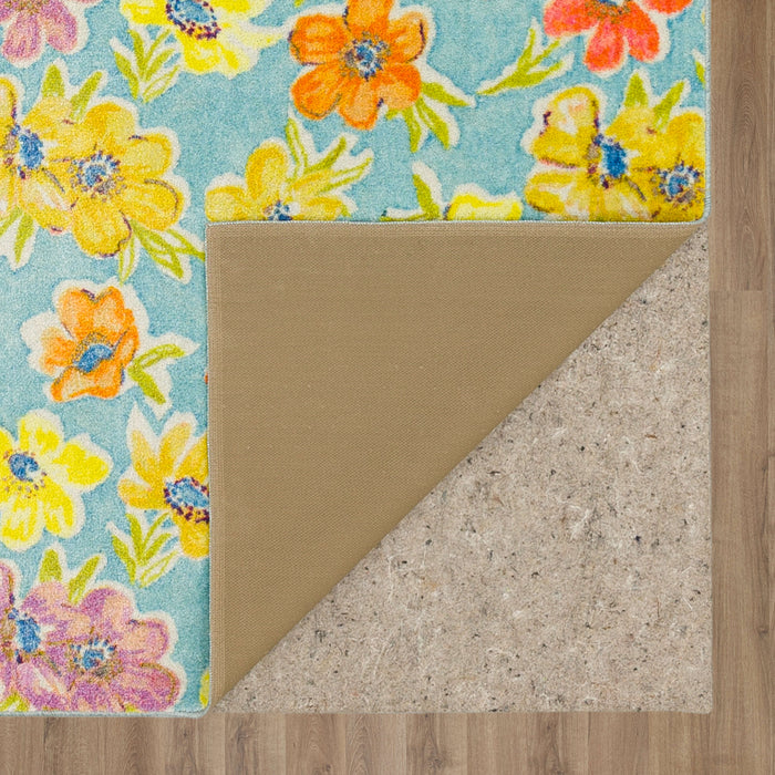 Technicolor Delicate Florals Blue Area Rug