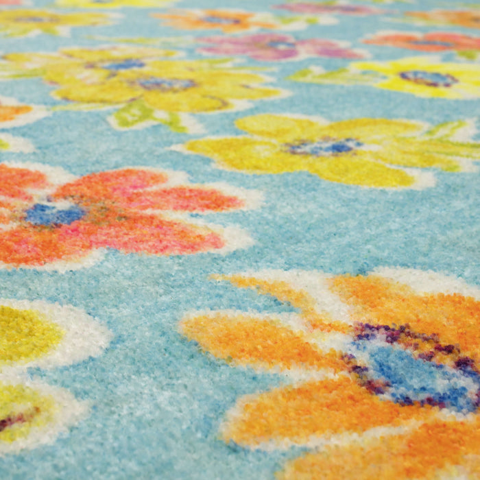 Technicolor Delicate Florals Blue Area Rug