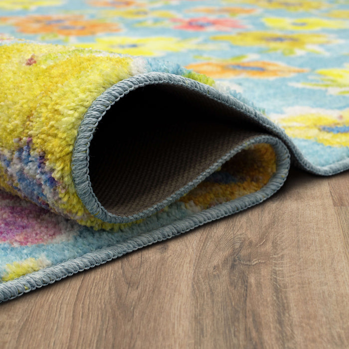 Technicolor Delicate Florals Blue Area Rug