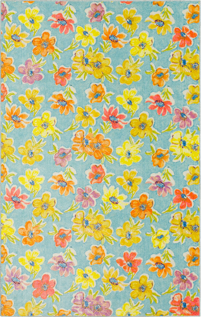 Technicolor Delicate Florals Blue Area Rug