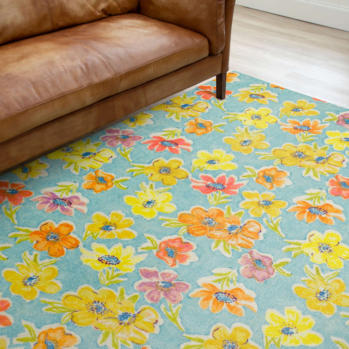 Technicolor Delicate Florals Blue Area Rug