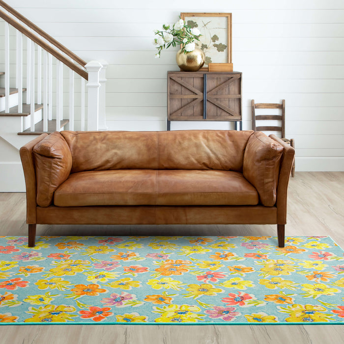 Technicolor Delicate Florals Blue Area Rug