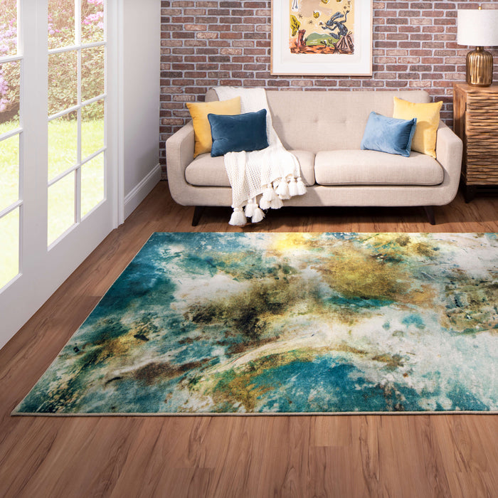 Technicolor Tide Blue & Brown Area Rug