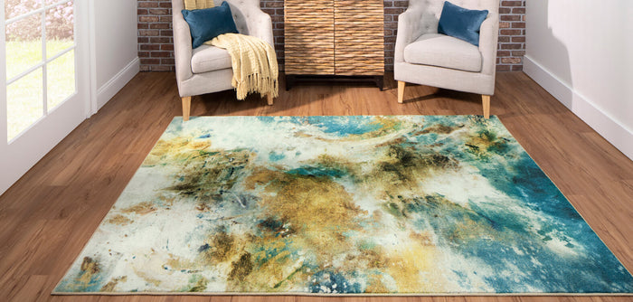 Technicolor Tide Blue & Brown Area Rug