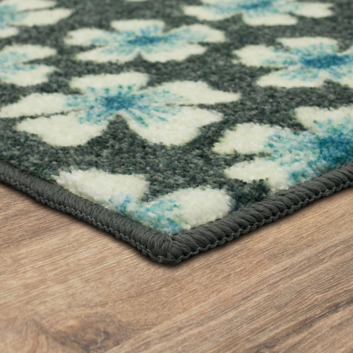 Delicate Floral Grey and Aqua Accent Rug