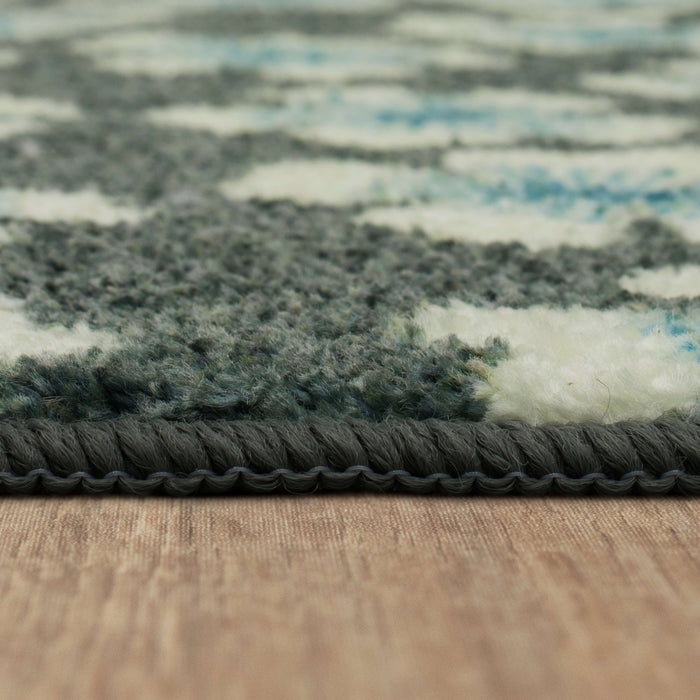 Delicate Floral Grey and Aqua Accent Rug