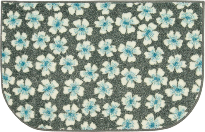 Delicate Floral Grey and Aqua Accent Rug