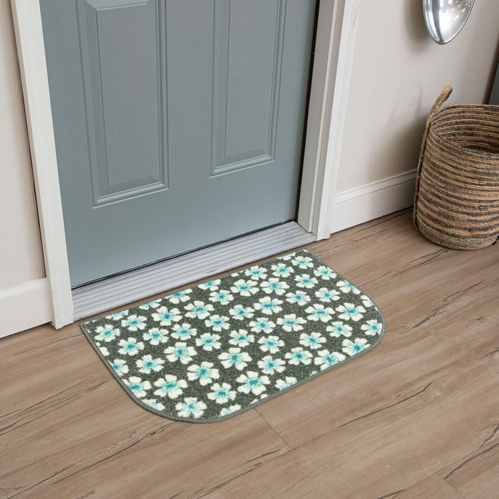 Delicate Floral Grey and Aqua Accent Rug