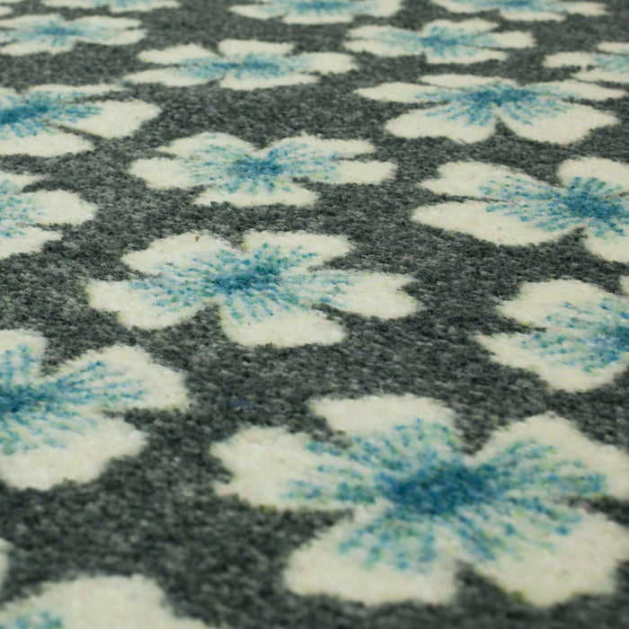 Delicate Floral Grey and Aqua Accent Rug