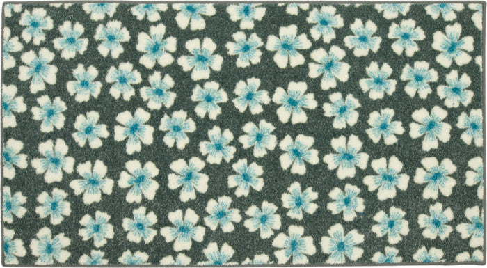 Delicate Floral Grey and Aqua Accent Rug