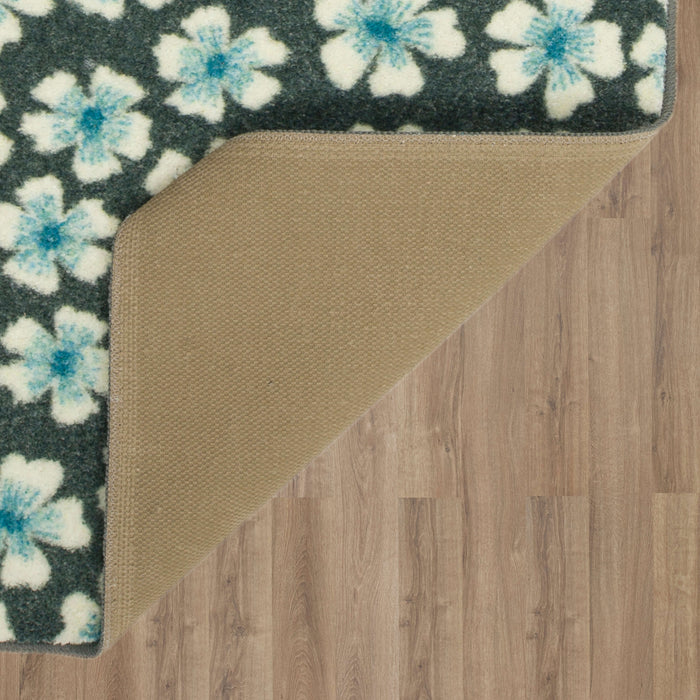 Delicate Floral Grey and Aqua Accent Rug