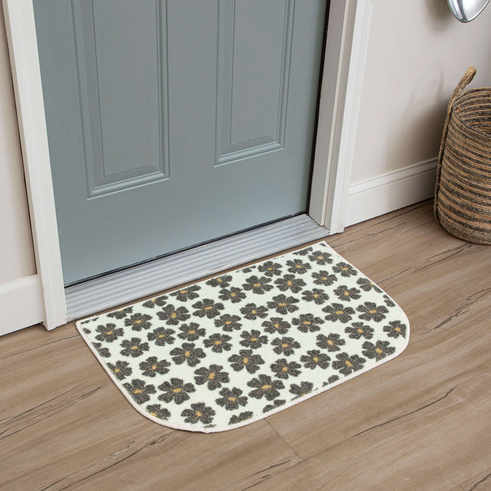 Delicate Floral Grey and White Accent Rug