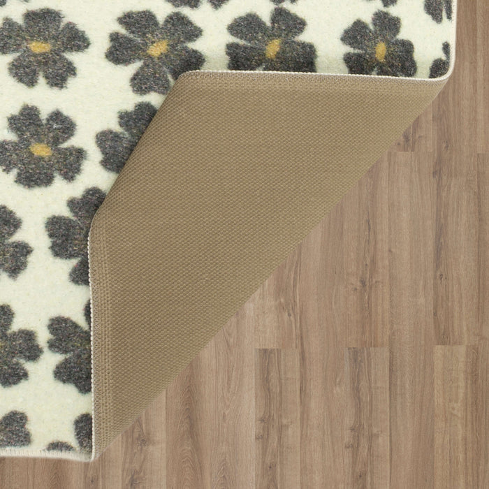 Delicate Floral Grey and White Accent Rug