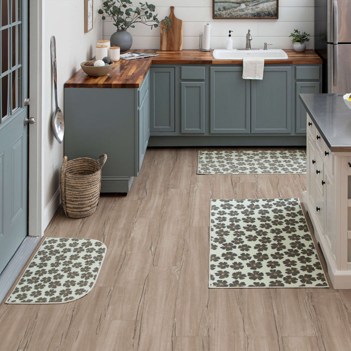 Delicate Floral Grey and White Accent Rug