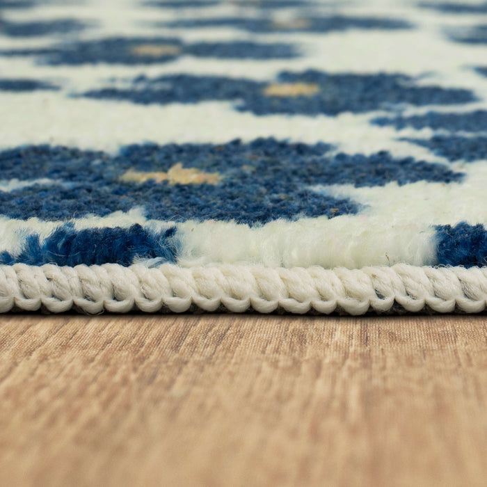 Delicate Floral Navy and White Accent Rug