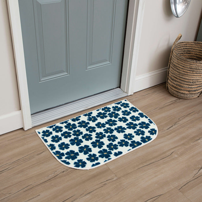 Delicate Floral Navy and White Accent Rug