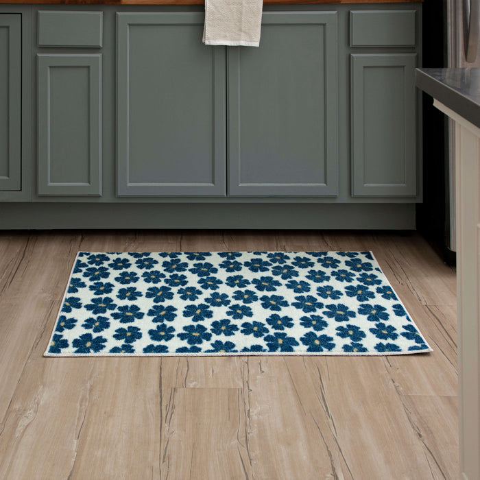 Delicate Floral Navy and White Accent Rug