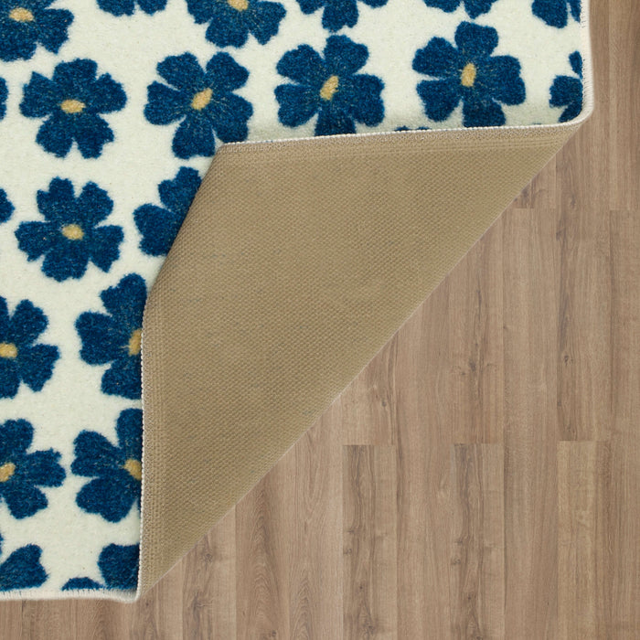 Delicate Floral Navy and White Accent Rug