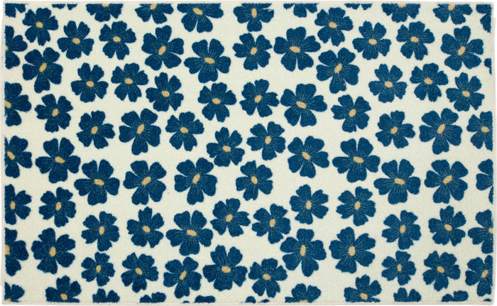 Delicate Floral Navy and White Accent Rug