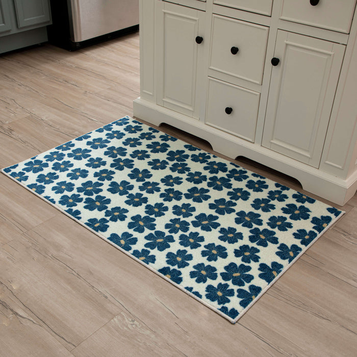 Delicate Floral Navy and White Accent Rug