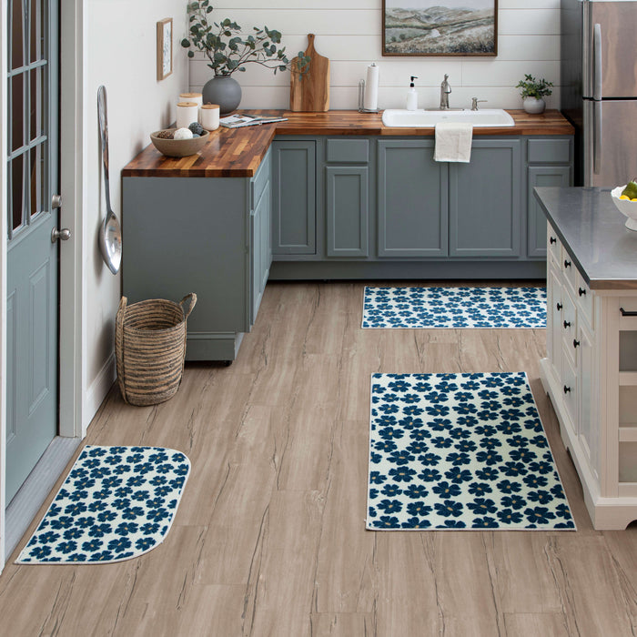 Delicate Floral Navy and White Accent Rug
