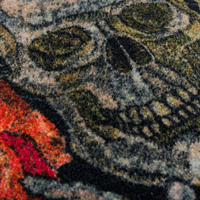 Skull Roses Black Accent Rug
