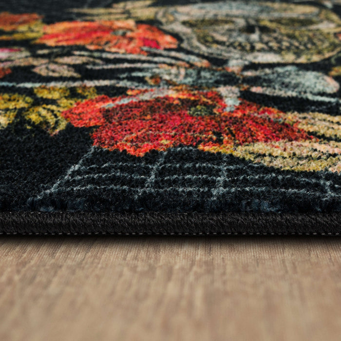 Skull Roses Black Accent Rug