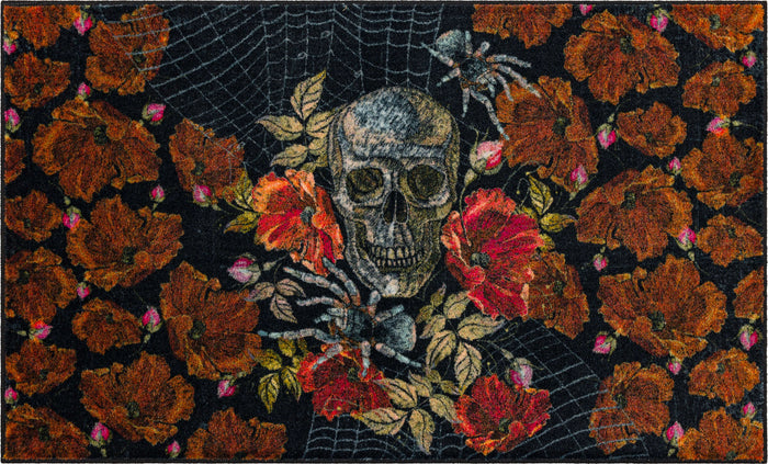 Skull Roses Black Accent Rug