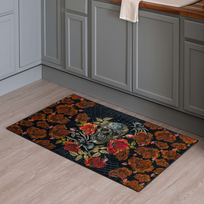 Skull Roses Black Accent Rug