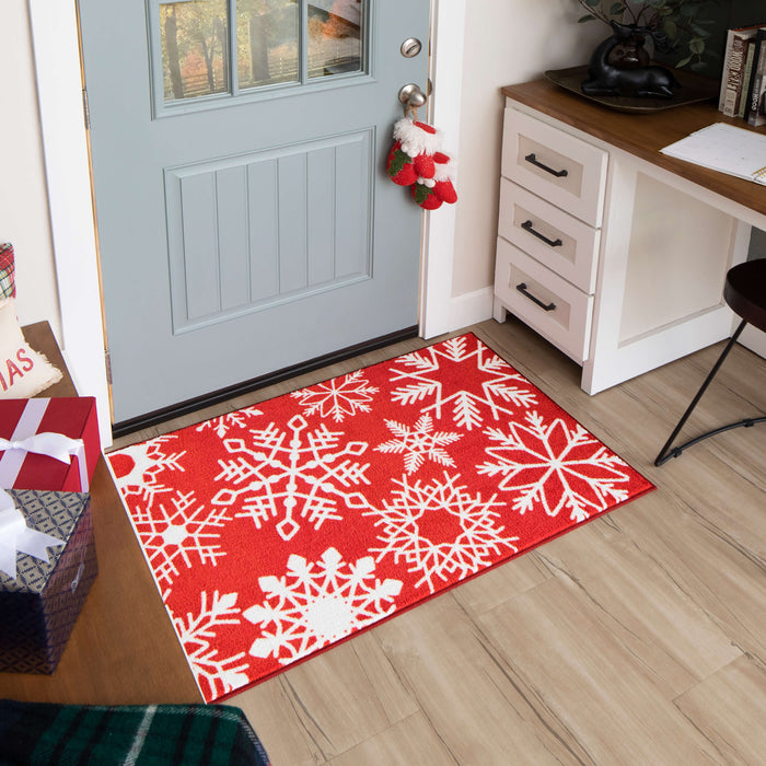 Holiday Snowflake Red Accent Rug