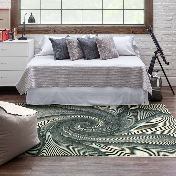 Technicolor Spiral Swirl Black and White Area Rug