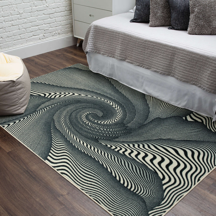 Technicolor Spiral Swirl Black and White Area Rug