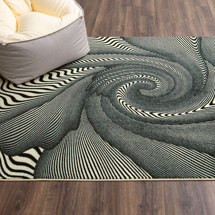 Technicolor Spiral Swirl Black and White Area Rug