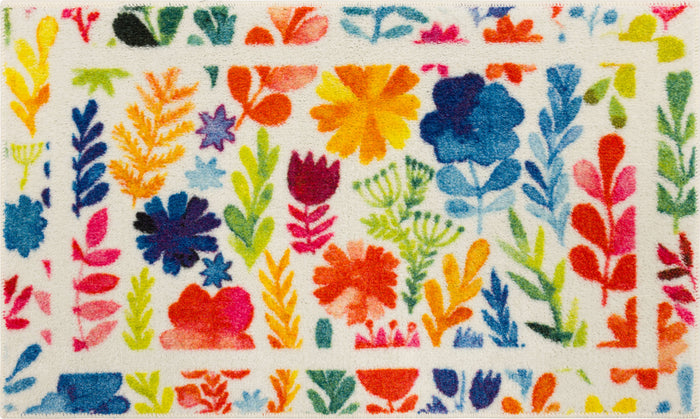Springtime Watercolor Floral Multicolor Accent Rug