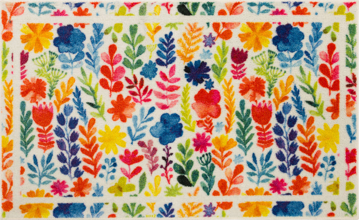 Springtime Watercolor Floral Multicolor Accent Rug