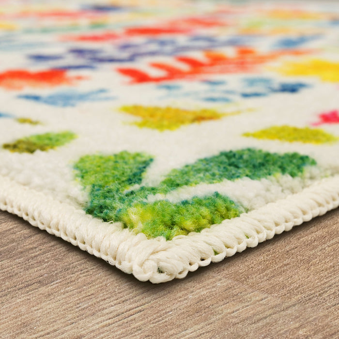 Springtime Watercolor Floral Multicolor Accent Rug