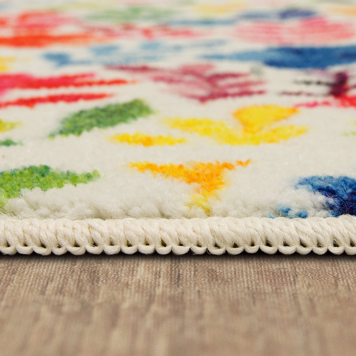Springtime Watercolor Floral Multicolor Accent Rug