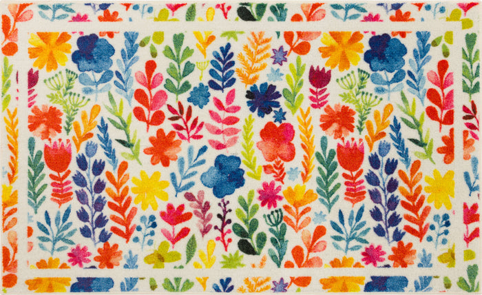 Springtime Watercolor Floral Multicolor Accent Rug