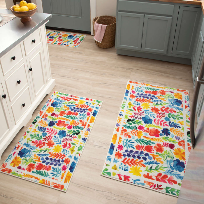 Springtime Watercolor Floral Multicolor Accent Rug