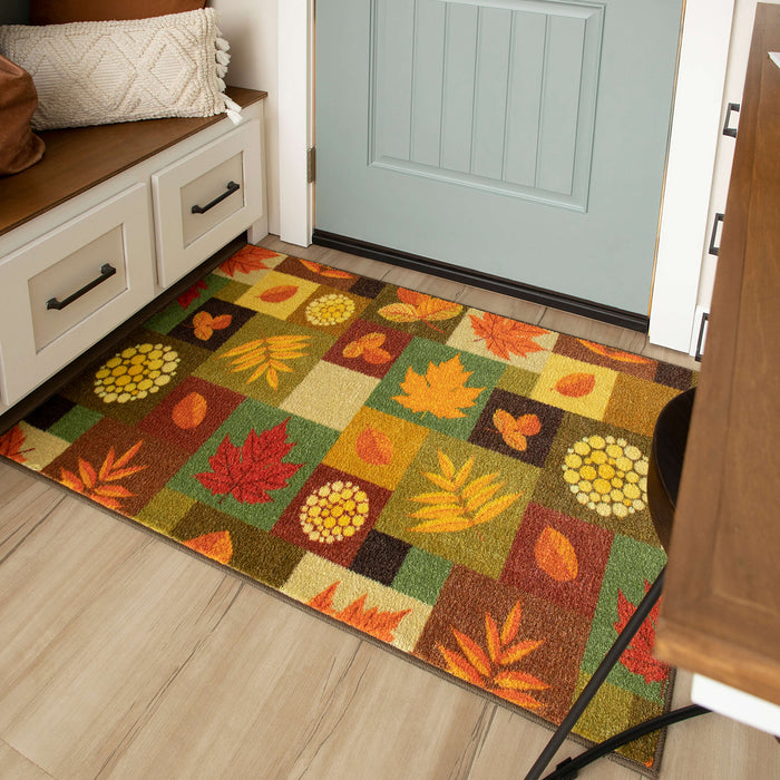 Square Fall Leaves Multi Accent Rug