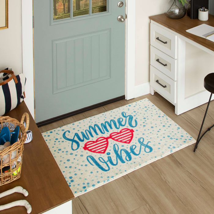 Summertime Vibes White & Blue Accent Rug