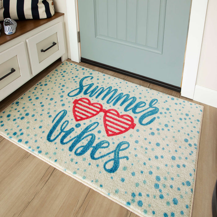 Summertime Vibes White & Blue Accent Rug