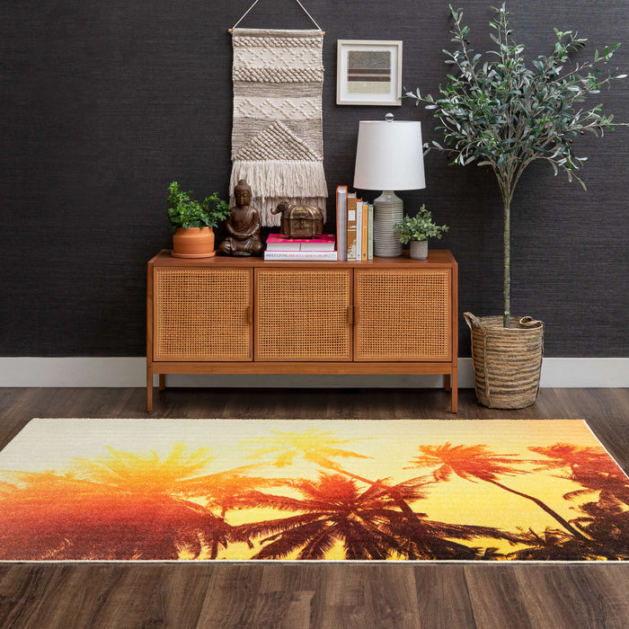 Technicolor Summertime Palms Yellow Area Rug