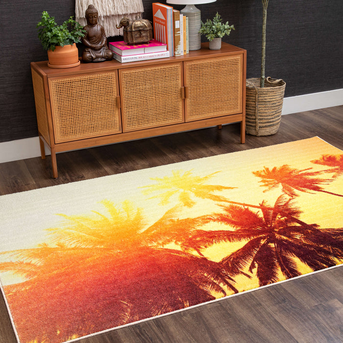Technicolor Summertime Palms Yellow Area Rug