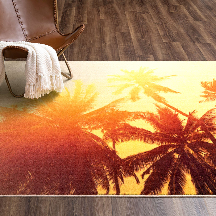 Technicolor Summertime Palms Yellow Area Rug
