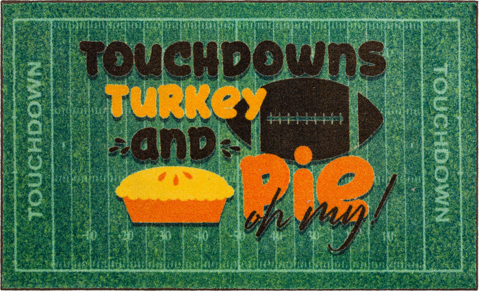 Touchdowns Turkey & Pie Green Accent Rug