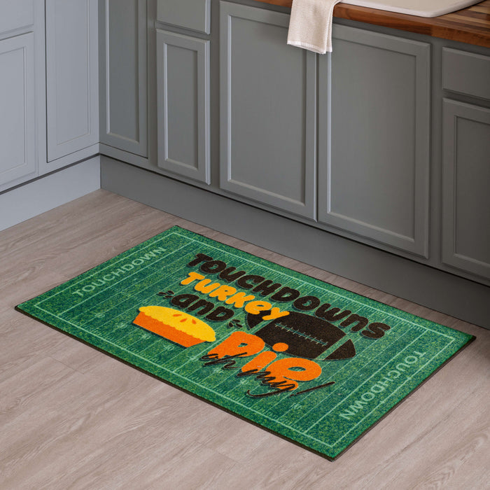 Touchdowns Turkey & Pie Green Accent Rug