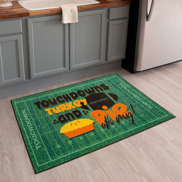 Touchdowns Turkey & Pie Green Accent Rug